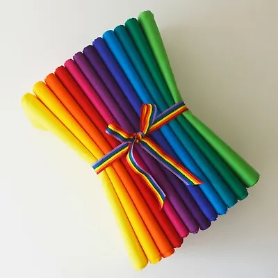 12 Brights Rainbow 100% Cotton Fabric Bundle | Size Options | 12 X Pieces • £10.50