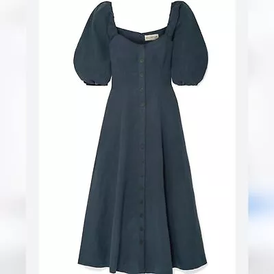 Mara Hoffman Mika Blue Tencel Lyocell Linen Puff Sleeve Button Down Maxi Dress 4 • $195