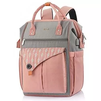 Women's Designer Pink Backpack For 15.6  Computers Back Pack W/USB Charging • $33.99