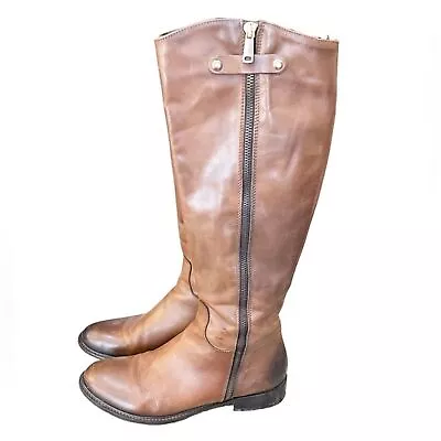 Vera Gomma Womens Brown Leather Round Toe Knee High Western Boots Size 38 (7.5) • $50