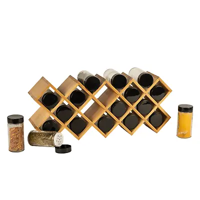 £17.99 • Buy Bamboo Spice Rack With 18 Jars Herb Spice Organiser  Jars With Labels M&W