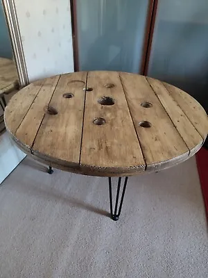 Lovely Rustic Industrial Wooden Cable Reel Drum Round Dining Table 75cm High  • £165