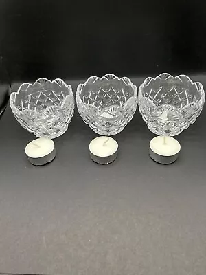 Shannon By Godinger Set Of 3 24% Lead Crystal Votives W/ Tealights New In Box • $15