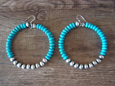 Navajo Indian Hand Beaded Turquoise Desert Pearl Earrings Yazzie • £80.10