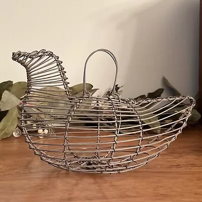 Vintage Wire Hen Chicken Egg Basket Handles Country Farmhouse Primitive Decor SM • $19.90