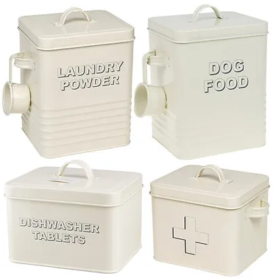 £6.99 • Buy Enamel Home Sweet Cream Storage Tin Box Food Kitchen Retro Container Jar Lid New