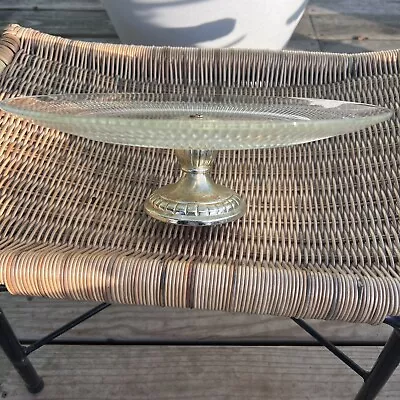 Vintage Clear Glass Cake Stand Plate Serving Dish With Detachable Metal Base  • $20