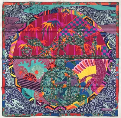 $695 • Buy HERMES 90CM SILK SCARF Ex Libris En Kimonos By Anamorphee GRAIL CW-01 With Box