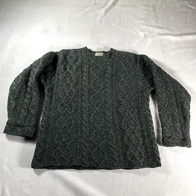 Vintage J Crew Sweater Mens Medium Green Hand Knit Pullover Crew Fisherman Top • $40.49