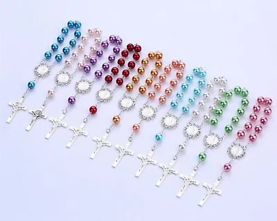 1x Christening Baptism Cross Rosary Bracelet Beads Wrist Band Favors Favours • $7.85