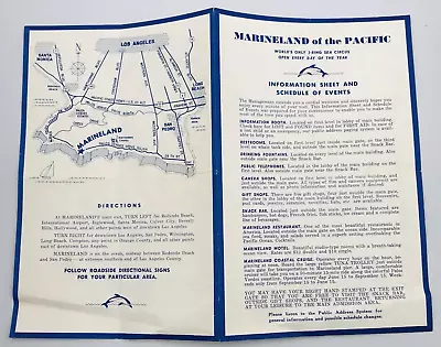 Vintage 1950's Marineland Of The Pacific Map & Info Sheet 8.5  X 5.5  • $9.99