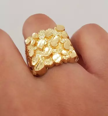 18K Yellow Gold Over Extra Large Nugget Square Estate Ring Gift For Men Sz 8-17 • $199.99