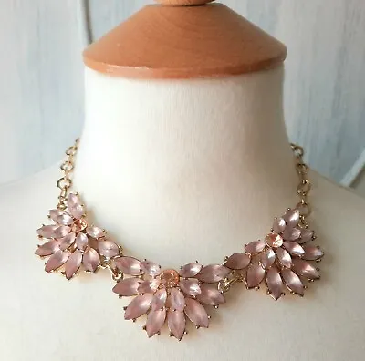 Statement Necklace Costume Jewellery Pale Pink & Gold Tone • £10.99