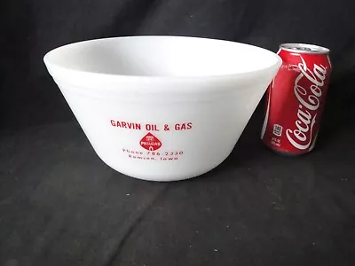 Federal Glass 9” Advertising Milk Glass Mixing Bowl Garvin Oil & Gas Remsen IA • $6