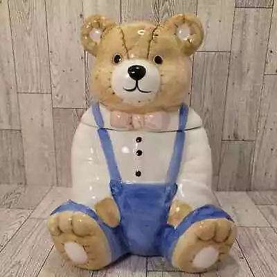 Rainbow Man Vintage Ceramic Teddy Bear Blue Pants Cookie Jar 10 Inches Tall • $12.99