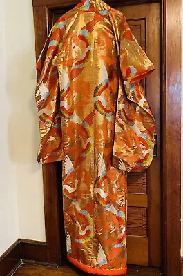 Vtg Wedding Japanese Kimono Uchikake 100% Silk Embroidered Brocade Cranes Fuki • $239