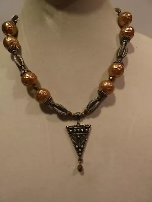 Dabby Reid Necklace Amber-Brown Translucent Beads And Pendants • $18.99