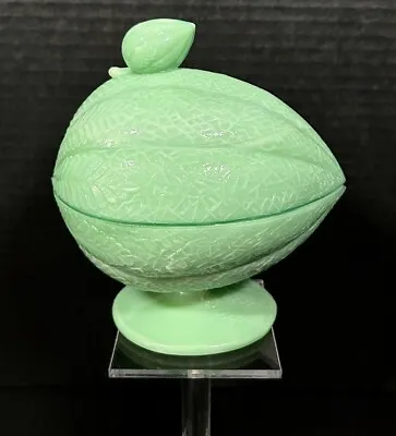 Martha By LE Smith Jadeite Green Glass Lidded Footed Melon Bowl Candy Dish Vtg • $295