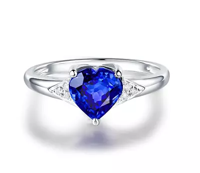 2.9CT Heart Shape Natural Sapphire Diamond Wedding Ring 14K White Gold Over • $283.65