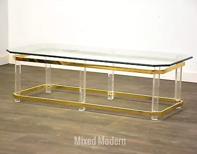 Brass Lucite And Glass Coffee Table • $899