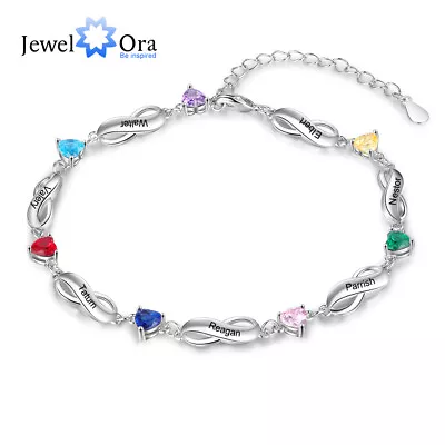 Personalize Womens 1-7 Name Infinity Birthstone Bracelets Kids Name Charm Gift • $13.55