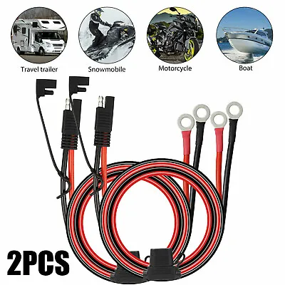 2PCS SAE Battery Extension Cable Ring Terminal Connector Wire For Car ATV RV • £11.99