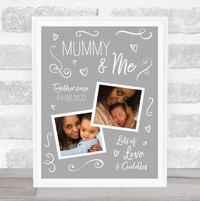 Mummy And Me Baby Photo Doodles Mother's Day Grey Birthday Gift Nursery Print • £21.95