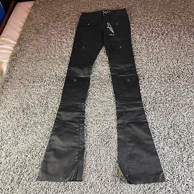 Doctrine Super Stacked Jeans Mens 30 Black Waxed Denim Streetwear Slim NWT Logo • $45