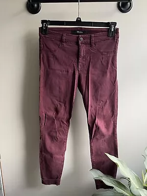 J Brand Super Skinny Leg Denim Jeans Women's Maroon Ox Blood Mid Rise Size 28 • $12