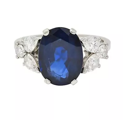 Mid-Century 5.60 CTW Sapphire Diamond Platinum Vintage Cluster Ring • $7375