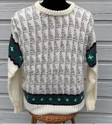 Vintage Justin Blake Open Weave Grandpa Acrylic Chunky Knit Sweater Large • $19.99