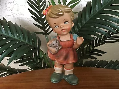 *Rare* Vintage Victoria Ceramics Girl Holding Cat Porcelain Ceramic Figurine  • $19.75