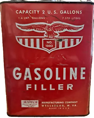 Vintage EAGLE No. 1002 Gasoline Filler 2 Gallon Metal Gas Can USA Collectible • $29.95