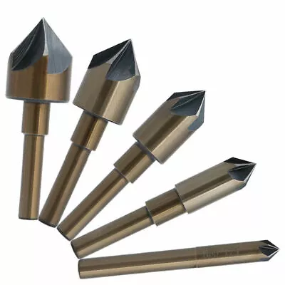5 Pcs Countersink Drill Bit Set Black & Gold HSS 5 Flute For Metal Steel Wood • $10.56