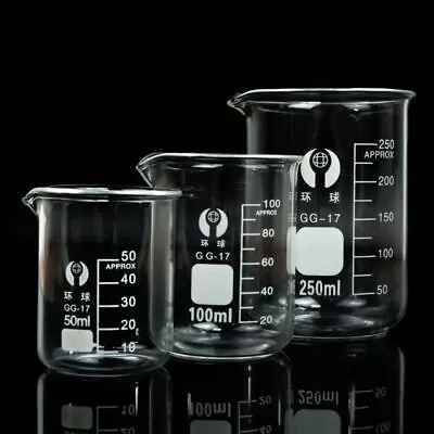 Low Form Glass Beaker Glass Beaker Measuring Cup Scientific Graduated Lab♪ • £2.53