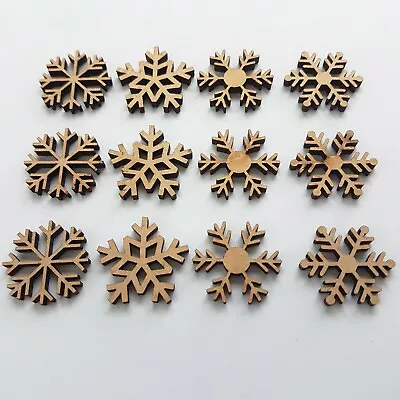 12 X Mini Wooden MDF Christmas Snowflake - Craft Shapes Blanks 4 Xmas Designs  • £2.49