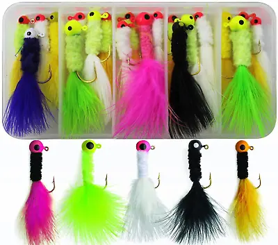20pcs Crappie Fishing Marabou Jigs  Head Hooks Fishing Lures Kit Feather Hair  • $18.99