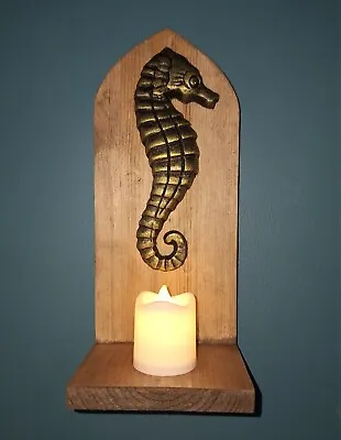 Seahorse Solid Wood Handmade Wall Sconce Candle Holder Unique Item • £14