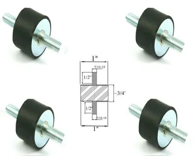 4 Rubber Vibration Isolator Mounts (1  Dia X 3/4 Thk) 5/16-18 X 1/2  Long Studs • $12.87