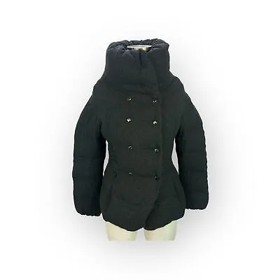 MONCLER Charcoal Gray Wool Goose Down Womens Funnel Puffer Coat Jacket 3 Large • $300