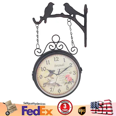 Retro Antique Station Clock Double Sided Hanging Wall Clock Indoor Outdoor Decor • $35