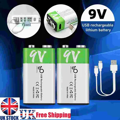 2pcs 9V Li-ion Rechargeable Battery Charger Li-ion Batteries Replacement Set • £13.49