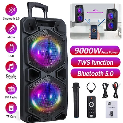 9000W TWS Bluetooth Speaker Rechargable Dual 10  Woofer Party FM Karaok DJ Light • $139.99