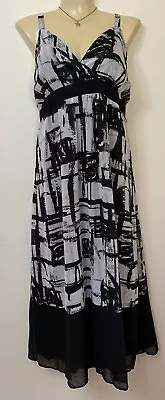 PLUS Size 22 Summer Maxi Dress Black White SHIRRED Back Waist Ties FREE POSTAGE • $30