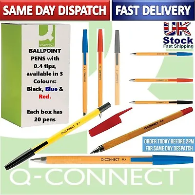 Q Connect Fine Ballpoint Pens With 0.4 Tip In Blue Black Or Red  • £7.49