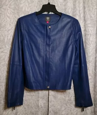 NWOT Vince Camuto Lambskin Leather Jacket Women's Size L Blue Lightweight • $65