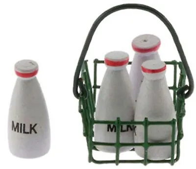 Dollhouse Miniature 1:12 Scale Milk Bottles In Green Wire Basket • $4.99