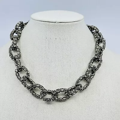 J. Crew Necklace Rhinestone Prong Set Chunky Chain Link Silver Tone Estate • $25.46