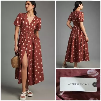 Anthropologie The Katerina Button Front Dress Puff Sleeves Brown XS - NWT $178 • $118