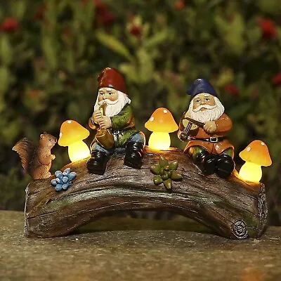 Garden Gnome Ornaments Solar Statues Resin Gnomes Figurine LED Mushroom Lights • £19.99